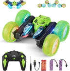 Amicool Car Remote Control Child with Upgraded Light Band and Wheel Lights, 4WD 360°Rotation 2.4GHz Car Radio Control Crawlers for Children 6-12 Years (Green)