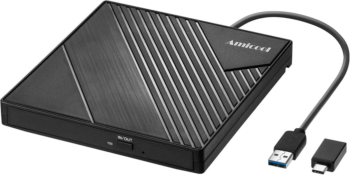 Amicool External DVD Drive External USB 3.0 USB C CD Drive for Laptop Desktop PC MacBook External DVD Burner Windows 7/8.1/10/11 Linux Mac OS CD/DVD Reader Portable +/-RW ROM Optical Drive