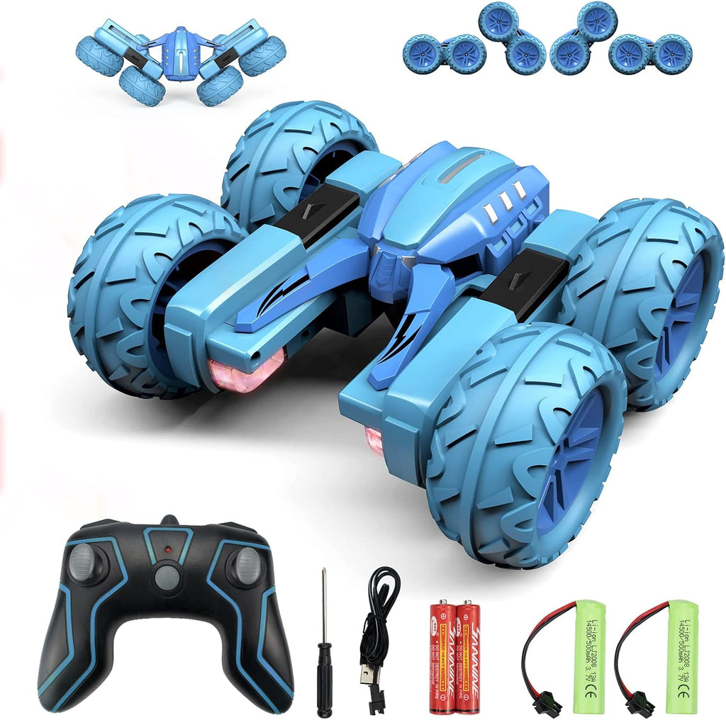 Amicool Remote Control RC Car All Terrain, 4WD 360°Rotation Stunt Car Offroad RC Vehicle with LED, 2.4GHz Car Radio Control Crawlers for Kids 6-12 Years
