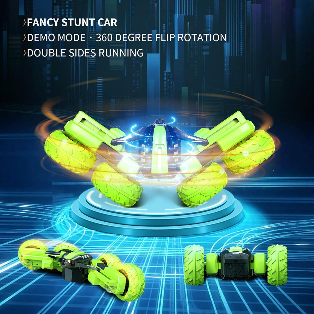 Amicool Remote Control RC Car All Terrain, 4WD 360°Rotation Stunt Car Offroad RC Vehicle with LED, 2.4GHz Car Radio Control Crawlers for Kids 6-12 Years