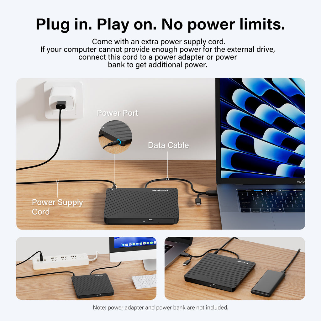 Amicool External USB-C USB 3.0 CD/DVD Drive Burner Player Laptop Ultra-Slim +/-RW Portable Writer CD/DVD Reader for Laptop Desktop PC Computer, Mac iMac MacBook, Windows 11/10/8 Linux Optical Drive
