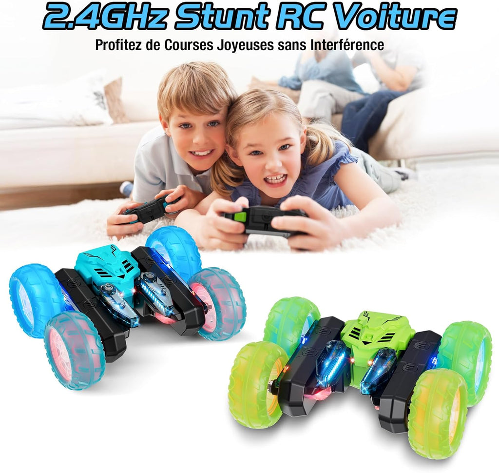 Amicool Car Remote Control Child with Upgraded Light Band and Wheel Lights, 4WD 360°Rotation 2.4GHz Car Radio Control Crawlers for Children 6-12 Years (Green)