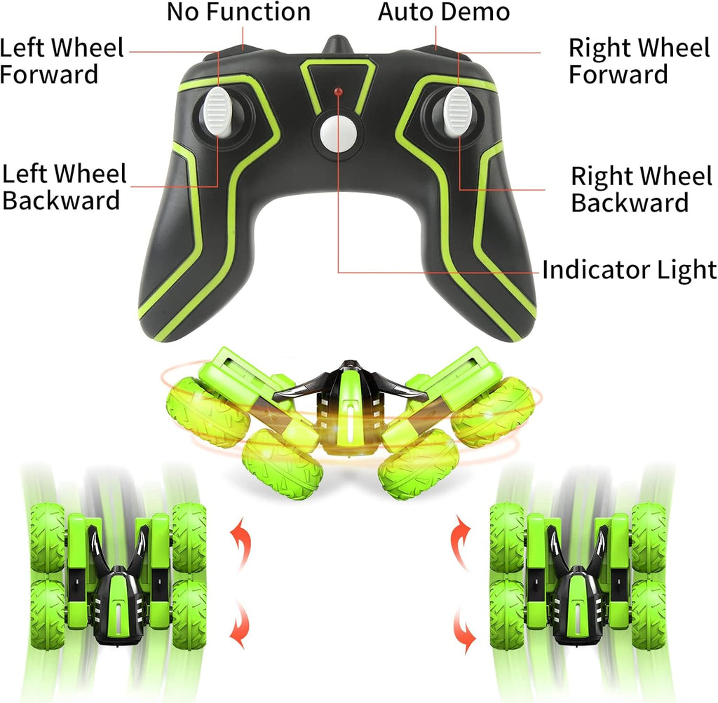 Amicool Remote Control RC Car All Terrain, 4WD 360°Rotation Stunt Car Offroad RC Vehicle with LED, 2.4GHz Car Radio Control Crawlers for Kids 6-12 Years