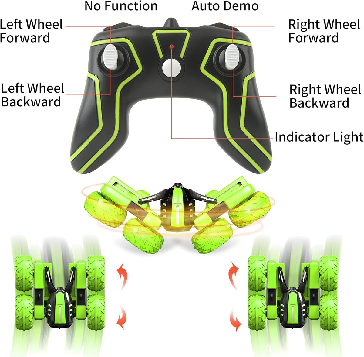 Amicool Remote Control RC Car All Terrain, 4WD 360°Rotation Stunt Car Offroad RC Vehicle with LED, 2.4GHz Car Radio Control Crawlers for Kids 6-12 Years
