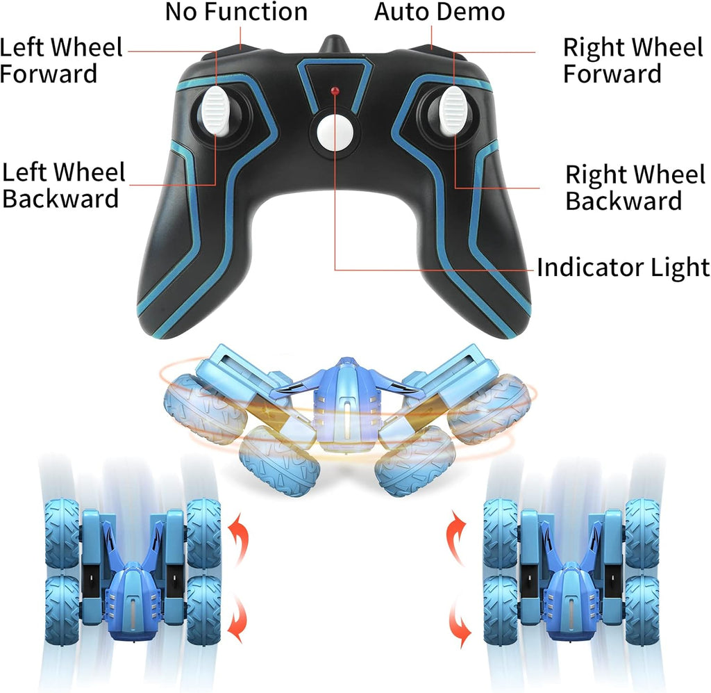 Amicool Remote Control RC Car All Terrain, 4WD 360°Rotation Stunt Car Offroad RC Vehicle with LED, 2.4GHz Car Radio Control Crawlers for Kids 6-12 Years