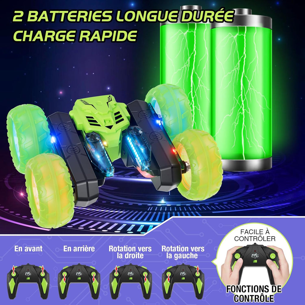 Amicool Car Remote Control Child with Upgraded Light Band and Wheel Lights, 4WD 360°Rotation 2.4GHz Car Radio Control Crawlers for Children 6-12 Years (Green)