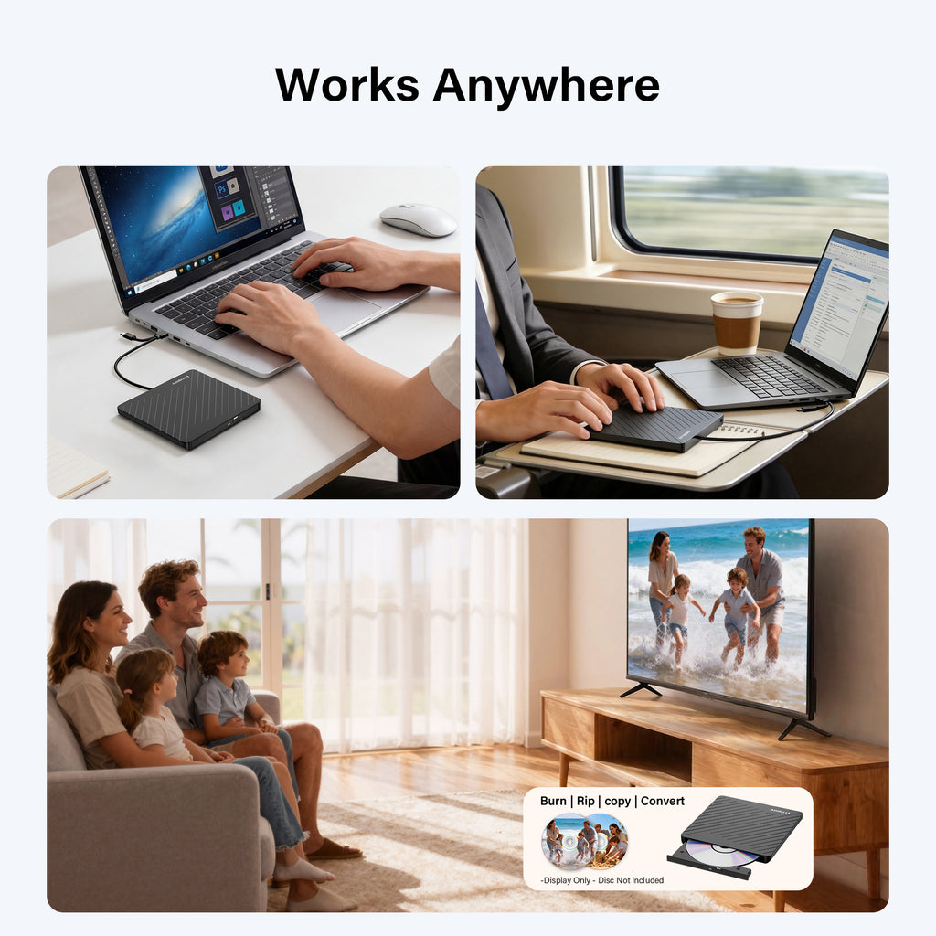 Amicool External USB-C USB 3.0 CD/DVD Drive Burner Player Laptop Ultra-Slim +/-RW Portable Writer CD/DVD Reader for Laptop Desktop PC Computer, Mac iMac MacBook, Windows 11/10/8 Linux Optical Drive