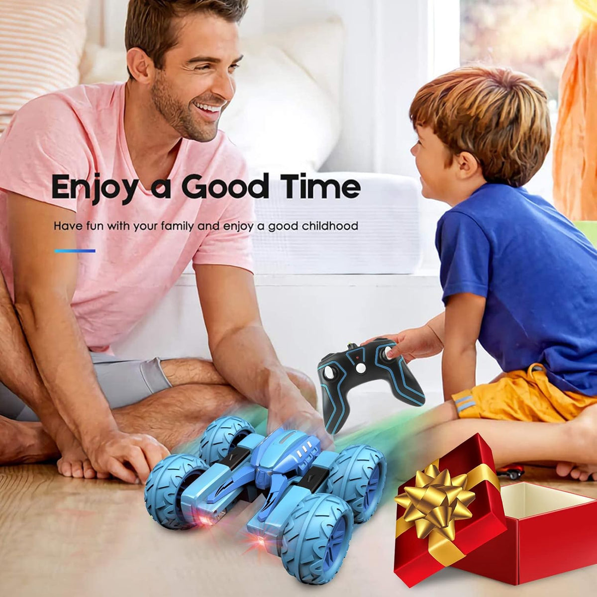 Amicool Remote Control RC Car All Terrain, 4WD 360°Rotation Stunt Car Offroad RC Vehicle with LED, 2.4GHz Car Radio Control Crawlers for Kids 6-12 Years